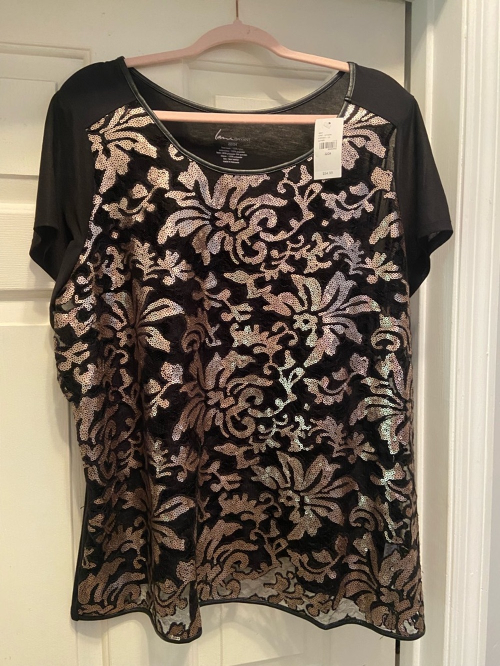 22/24 2x 3x Lane Bryant Sequin Floral Short Sleeve Top NWT